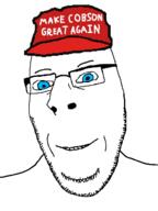 blue_eyes cap closed_mouth clothes glasses happy hat maga smile stubble subvariant:nucob variant:cobson // 484x647 // 41.8KB