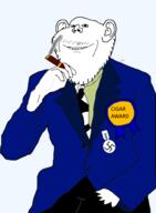 artist:sabiopajin award black_and_white_tie blue_suit cigar clothes ear medal meta:tagme pants_award smile smoke smoking stubble suit suit_and_tie swastika user=sabiopajin variant:impish_soyak_ears yellow_shirt // 429x583 // 89.6KB