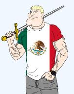 animal arm bird blond blue_eyes cactus clothes country eagle flag grey_pants hair hand holding_object holding_sword mexico muscles muscular_male plant satoko_houjou(namefag) snake soyjak subvariant:mexiaryan sword transparent_background trend:aryan variant:meximutt white_skin yellow_hair // 1514x1910 // 250.0KB