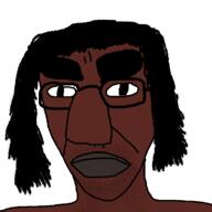black_skin glasses hair soyjak subvariant:dean thick_eyebrows variant:chudjak // 1200x1200 // 442.9KB
