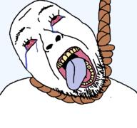 ack crying dead death eyelashes mouth_open no_glasses red_eyes rope soyjak stubble suicide template tongue transparent_background variant:bernd yellow_teeth // 768x719 // 49.4KB