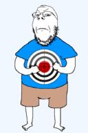 angry arm clothes frown full_body glasses hand leg shorts soyjak stubble target tshirt variant:gapejak // 600x900 // 42.4KB