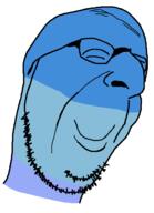 blue_skin calm closed_eyes closed_mouth glasses smile soyjak stubble variant:larson // 458x632 // 21.1KB