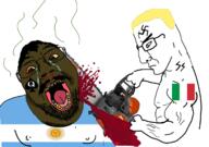 2soyjaks angry argentina arm blood bloodshot_eyes blue_eyes brown_skin buff chainsaw closed_mouth crying decapitation fat flag flag:argentina flag:italy glasses hair hand holding_chainsaw holding_object italy murder mustache nazism open_mouth queen_of_spades side_profile soyjak spade stubble subvariant:chainsaw_bernd swastika variant:bernd variant:chudjak yellow_hair yellow_teeth // 1238x872 // 453.4KB