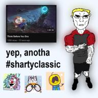black_shoes buff chud eyebrows giggly_goon_clown glasses grey_pants grey_shirt illymation major_cloog nate noah_samsen red_shirt soyjak subvariant:unbotheredchud think_before_you_sleep thumbnail variant:chudjak yellow_hair youtube // 1080x1080 // 803.4KB