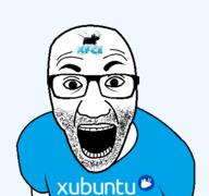 GNULinux arm blue_shirt clothes glasses open_mouth soyjak stubble tshirt variant:el_perro_rabioso xfce xubuntu // 426x399 // 21.7KB