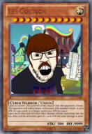 barneyfag card clothes doom drawn_background glasses hair mustache my_little_pony open_mouth soyjak stubble text variant:feraljak yugioh // 419x610 // 411.2KB