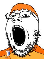 badge glasses hair open_mouth orange_hair soyjak soyzellig_party stubble text variant:gapejak zach zarty // 600x800 // 35.7KB