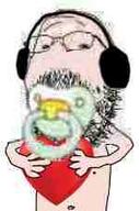 baby glasses hand headphones heart holding_heart holding_object nipple no_nose pacifier small_eyes soyjak stubble variant:gapejak // 150x227 // 4.1KB