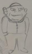 closed_mouth clothes ear evil full_body hat internet_is_leaking irl redraw smile soyjak stubble traditional_media variant:impish_soyak_ears // 354x592 // 279.8KB