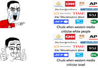 agency_france_press al_jazeera arm associated_press bloodshot_eyes calarts clenched_teeth clothes cnn crying financial_times france_24 glasses hair hand happy israel nazism open_mouth pointing reuters smile soyjak swastika template text the_guardian the_new_york_times the_washington_post thumbs_up time tshirt variant:chudjak wall_street_journal wrinkles // 2993x2071 // 631.6KB