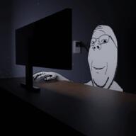 3d animated arm closed_eyes closed_mouth computer glasses glowie glowing green grimace hand loop plug sad screen smile soyjak stubble subvariant:wholesome_soyjak variant:gapejak // 1000x1000 // 20.4MB