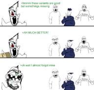 4soyjaks angry arm booger box broken_teeth cap clothes comic drool full_body greentext hair hand hat mask pointing police red_eyes retard smile stubble subvariant:retarded_gapejak text toss tshirt variant:cobson variant:dubbbzjak variant:feraljak variant:gapejak variant:markiplier_soyjak variant:shirtjak variant:sloppy variant:tewi // 3000x2875 // 796.2KB