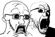 2_soyjaks glasses low_effort low_quality mouth mouth_open scared soyjak subvariant:doctos variant:darkiplier variant:soyak white_skin // 565x386 // 110.4KB
