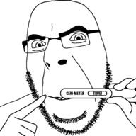 finger gem glasses hand holding_object looking_at_you meter open_mouth pointing pregnancy_test smile soyjak stubble text true variant:cobson // 800x800 // 108.8KB