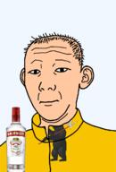 1864 alcohol arm axe bear bottle closed_mouth clothes ear flag hair neutral oblast russia smirnoff soyjak text track_suit transparent transparent_background variant:kuzjak vodka white_skin yaroslavl_oblast // 810x1192 // 161.5KB