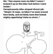 beard bicycle closed_mouth glasses incomprehensible_woahjack meme soyjak sweating text throat variant:a24_slowburn_soyjak vore // 750x765 // 295.7KB