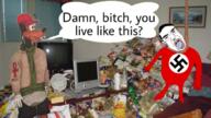 bloodshot_eyes bottle chud clothes computer crying death full_body garbage glasses goofy hanging max_goof room rope speech_bubble subvariant:chudjak_front suicide text trash variant:chudjak window // 657x370 // 351.6KB