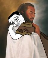 beard closed_mouth glasses holding_chud hugging jesus jesus_christ jesus_christs lord_and_saviour robe stubble variant:chudjak // 600x725 // 468.4KB