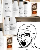 bald bug food foodstorage glasses hamburger mouth open open_mouth soy soyjak soylent stubble variant:soyak // 1080x1350 // 804.3KB