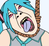 ack blue_hair crying hatsune_miku pigtails rope tongue variant:bernd white_skin yellow_teeth // 1677x1569 // 437.8KB