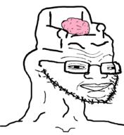 artist:doedoedoe brainlet chair downs_syndrome dumb glasses idiot retard retarded smile stubble stupid subvariant:spedjak variant:soyak // 827x900 // 175.7KB