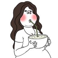 blush brown_hair brunette chubby curvy_hair cute drinking long_hair plus-size plus-sized self_insert self_portrait soysona straw variant:impish_soyak_ears // 1024x1024 // 46.4KB