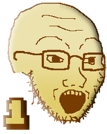 1 anniversary counter glasses gold number open_mouth second_soyanniversary soyanniversary soyjak stubble teeth text variant:soyak // 200x250 // 12.1KB