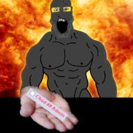 arm buff chud fire glasses grey_skin hand holding_object irl nipple open_mouth screenshot soot soot_colors soyjak soyjak_party stubble variant:markiplier_soyjak // 900x900 // 762.0KB