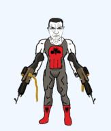 albania ammo ammo_belt closed_mouth ear firearm flag flag:albania hair machine_gun punisher punisher_face scope soyjak subvariant:chudjak_front subvariant:muscular_chud variant:chudjak weapon // 1050x1234 // 330.3KB