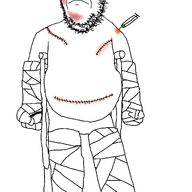 arm band_aid bandage black_eye bruise cast closed_mouth crutch crying full_body glasses hand injured leg sad scar soyjak stitch stubble syringe variant:gapejak // 1896x3154 // 252.9KB