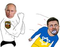blood country fist flag glasses judaism mustache oink russia soyjak star_of_david stubble ukraine variant:bernd vladimir_putin volodymyr_zelenskyy // 2048x1595 // 1.3MB