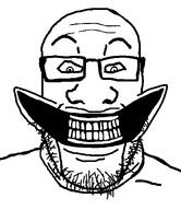 eyebrows glasses gums looking_down series:skibidi_soyjaks skibidi skibidi_toilet stretched_mouth stretched_nose stubble teeth template variant:markiplier_soyjak white_background // 1035x1200 // 37.8KB