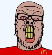 amerimutt angry bloodshot_eyes clenched_teeth clothes cracked_teeth mcdonalds rage red_lips red_shirt rotten_teeth template variant:a24_slowburn_soyjak yellow_teeth // 1024x1068 // 35.4KB