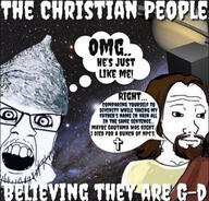 beard christianity crazy cross esoteric glasses insane jesus religion robe saturn schizo space speech_bubble stubble tin_foil tinfoil_hat unity unity_cube variant:feraljak variant:wojak wojak // 1284x1232 // 1.1MB