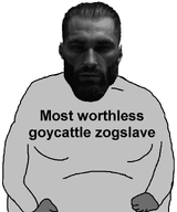 arm beard closed_mouth clothes ear eyebrows fat front_facing goy goycattle grey_skin hair hand lips looking_at_you low_effort meta:op_took_a_selfie_of_xerself nas:gigachad nose slave text white_background zog // 1185x1418 // 221.1KB