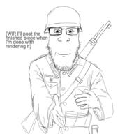 gun helmet military military_uniform nazism reaching_out sketch smile soyjak strap swastika variant:markiplier_soyjak wip // 1280x1280 // 348.5KB