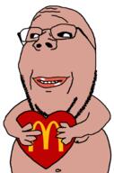 amerimutt black_sclera brown_skin fat heart holding_object lips mcdonalds smile subvariant:wholesome_soyjak variant:gapejak // 1216x1845 // 443.2KB