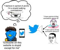 4soyjaks arrow beak blue_skin brainlet fallacy goomba_fallacy retard speaker thought_bubble tranny twitter variant:a24_slowburn_soyjak variant:bernd variant:chudjak variant:impish_soyak_ears // 1076x905 // 472.6KB