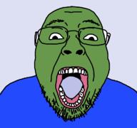 clothes frog glasses green green_skin open_mouth pepe soyjak stubble tshirt variant:bernd // 1200x1125 // 34.2KB