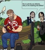 atheism bench bible bottle bush christianity clothes comic cross emo_hair esl jeans more park pigeon religion speech_bubble variant:chudjak variant:feraljak // 1798x1990 // 1.1MB