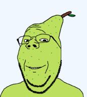PaulMcPear artist:Keys closed_mouth food fruit green_skin pear series:chudtwt smile soyjak stubble subvariant:wholesome_soyjak variant:gapejak // 900x1000 // 3.4MB