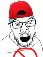 angry blue_hair boyfriend_(friday_night_funkin') cap clothes fnf_pedo friday_night_funkin' glasses hair hat mustache open_mouth soyjak stubble variant:feraljak video_game // 470x610 // 194.3KB