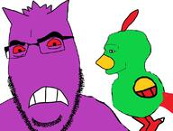 angry bird clenched_teeth closed_mouth gengar ghost glasses monster natu nintendo no_nose nordic_chad pokemon purple_skin red_eyes soyjak stubble variant:cobson video_game // 1108x836 // 95.1KB