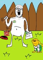 2soyjaks 4chan animal clothes dog drawn_background ear fence food full_body glasses grass holding_object hot_pocket janny lawn open_mouth paper post snout stick stubble subvariant:wholesome_soyjak suspenders text variant:a24_slowburn_soyjak variant:gapejak yellow_skin // 577x796 // 51.9KB