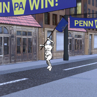 3d animated ear flag flag:pennsylvania full_body holding_flag holding_object meta:banner pennsylvania road running soyjak stubble text variant:impish_soyak_ears // 800x800 // 10.5MB