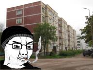 black_shirt car cigarette closed_mouth commieblock doomer eye_bags eyebrow glasses grey_shirt hoodie irl_background nose series:eastern_doomers smoke smoking soviet_union stubble tree variant:chudjak window // 700x525 // 501.3KB