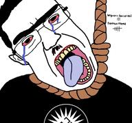 bloodshot_eyes clothes crying glasses hair hanging kurdistan mustache nazism open_mouth politics rope soyjak subvariant:chudjak_front suicide swastika tongue variant:chudjak yellow_teeth // 768x719 // 252.7KB