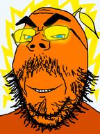 angry big_eyebrows blue_eyes froot froot_(super_aryan) long_beard orange orange_(fruit) smile super_aryan yellow_glasses // 600x800 // 50.2KB