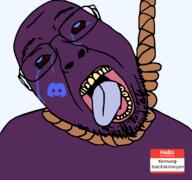 blackskinaryan_(pedophile) bloodshot_eyes blue_pupils discord five_nights_at_freddy's glasses hanging kernung open_mouth purple_guy purple_skin stubble suicide tongue variant:bernd william_afton yellow_teeth // 5241x4903 // 2.6MB